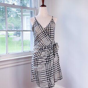 Free People Nodia Mini Wrap Dress Black and White Gingham Size 2 Cotton